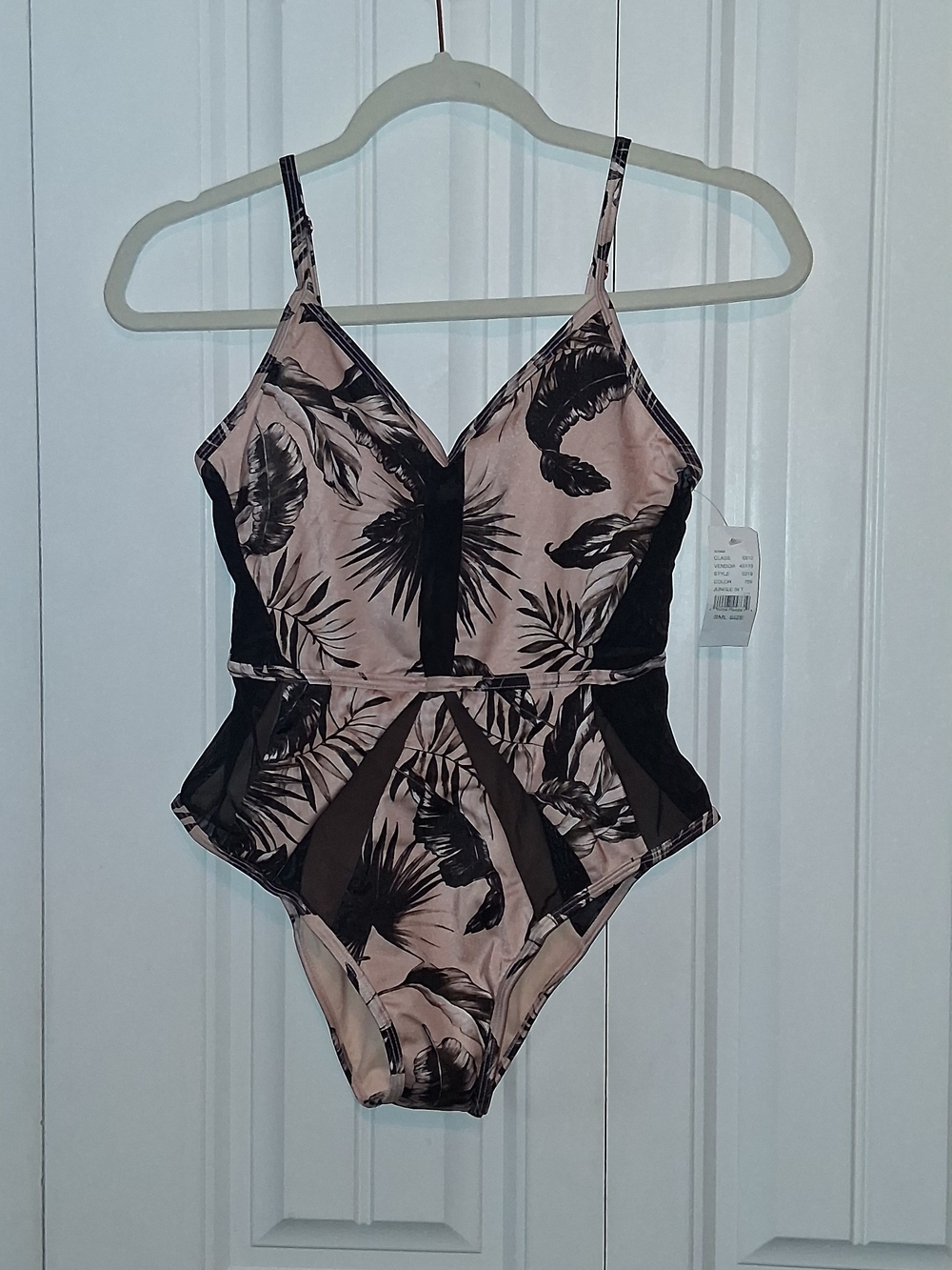 NWT LA HEARTS Elegant Pink/Sheer Black Panels Tropical One-Piece Swimsuit Size S